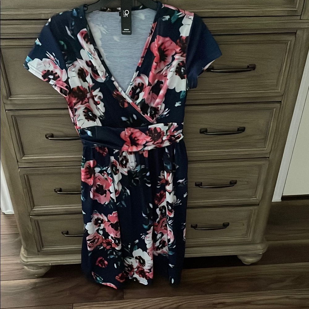 Blue and Pink Flutter Sleeve Midi Sundress